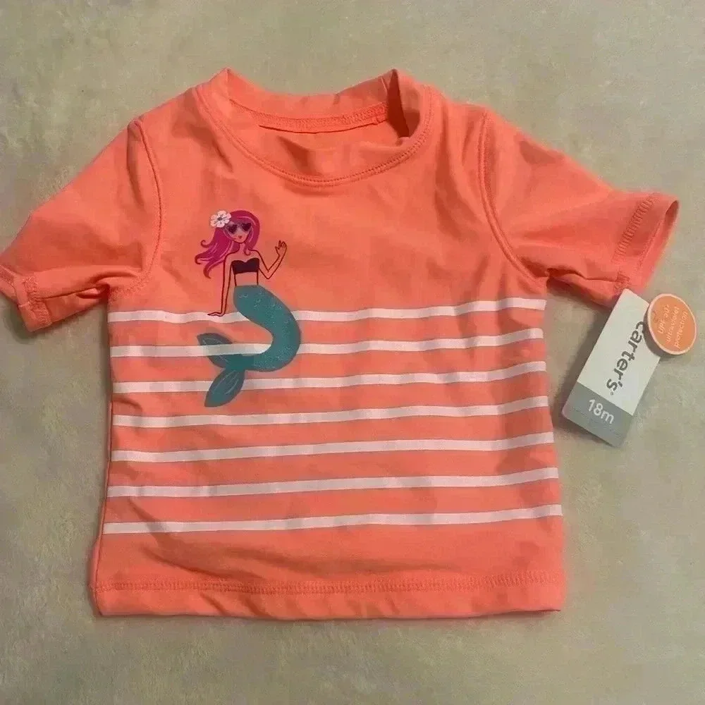 Carters baby girl 18 months Mermaid Swimsuit TOP ONLY in Coral & Teal. NWT